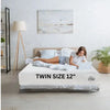 Twin size 12-inch mattress with a breathable cover, cooling gel layer, and medium-firm support for restful sleep.