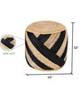 16-inch round pouf made of 100% jute with natural and black handwoven stripes, ideal for eco-friendly seating and decor solutions.