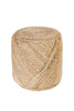 Tan jute pouf with a minimalist design, perfect for eco-friendly homes, offering versatile use as seating or decor.