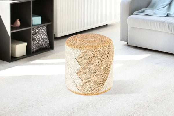 Albany Living 2900 Round Jute Pouf Ottoman-White