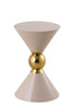 Taupe accent table with a sleek conical design and a gold sphere centerpiece, offering a stylish and modern aesthetic.