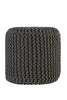 Dark gray knitted cotton pouf with a cylindrical shape and a thick textured weave, perfect as a stylish and functional home accent.