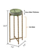 Green round accent table with dimensions labeled, showcasing height and diameter for size reference