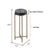 Tall accent table with dimensions 22.5 inches height, 7.5 inches width, featuring a 20mm thick glass top and a sturdy gold iron base.