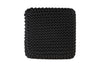 Top view of a black knitted cotton cube pouf showcasing its tightly woven texture and soft surface, perfect for modern decor.