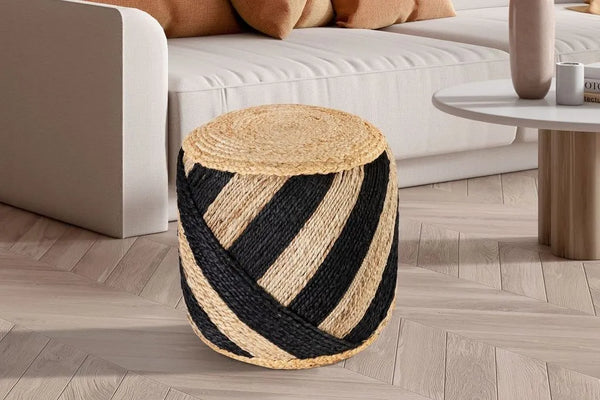 Albany Living 2900 Round Jute Pouf Ottoman-Black