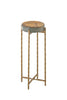 Minimalist amber-colored round accent table with a sturdy metal frame and textured legs, ideal for modern and small living spaces.