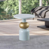 Mint accent table with a 20-inch round top, 23-inch height, featuring a stylish gold sphere accent, ideal for modern interiors.