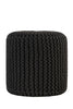 Black knitted cotton pouf with a cylindrical shape, featuring a tightly woven texture, ideal for versatile seating or decoration.