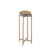 Stylish amber-colored round side table with slender textured metal legs, ideal for minimalist or vintage-inspired home decor.