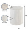 Dimensional diagram of the table indicating a height of 18 inches and a diameter of 15 inches, with material specifications labeled.