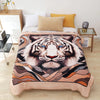 White Tiger Queen Blanket on a neatly made bed, featuring a bold tiger face design, soft fleece, and wrinkle-resistant fabric.
