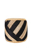 Handwoven black and natural jute pouf with diagonal striped design, ideal for adding rustic charm and seating to any space.