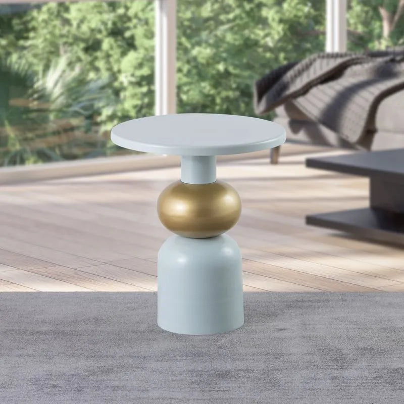 Albany Living round drink table with white finish and bold gold accent, perfect for modern interiors.