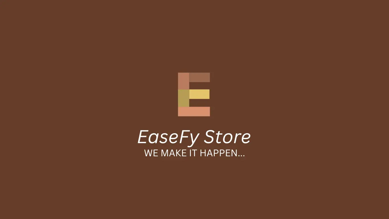 EaseFy Store logo on a Van Dyke Brown background, featuring a multicolored 'E' and the tagline 'We Make It Happen